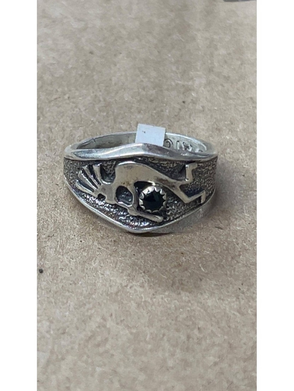 Native American Navajo sterling silver traditional onyx kokopelli ring size 6